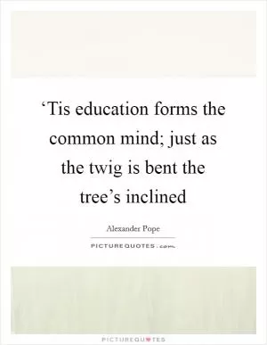 ‘Tis education forms the common mind; just as the twig is bent the tree’s inclined Picture Quote #1