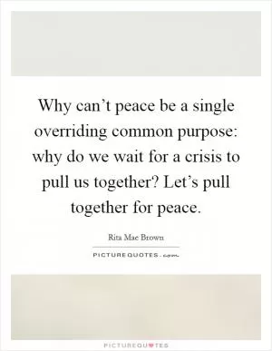 Why can’t peace be a single overriding common purpose: why do we wait for a crisis to pull us together? Let’s pull together for peace Picture Quote #1