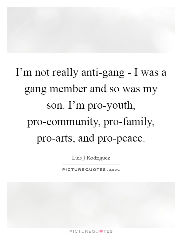 I'm not really anti-gang - I was a gang member and so was my son. I'm pro-youth, pro-community, pro-family, pro-arts, and pro-peace. Picture Quote #1
