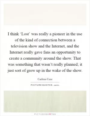 I think ‘Lost’ was really a pioneer in the use of the kind of connection between a television show and the Internet, and the Internet really gave fans an opportunity to create a community around the show. That was something that wasn’t really planned; it just sort of grew up in the wake of the show Picture Quote #1