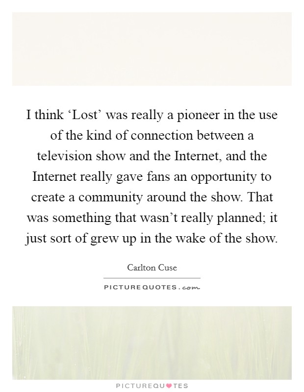 I think ‘Lost' was really a pioneer in the use of the kind of connection between a television show and the Internet, and the Internet really gave fans an opportunity to create a community around the show. That was something that wasn't really planned; it just sort of grew up in the wake of the show. Picture Quote #1