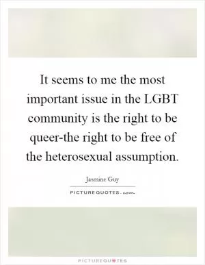 It seems to me the most important issue in the LGBT community is the right to be queer-the right to be free of the heterosexual assumption Picture Quote #1