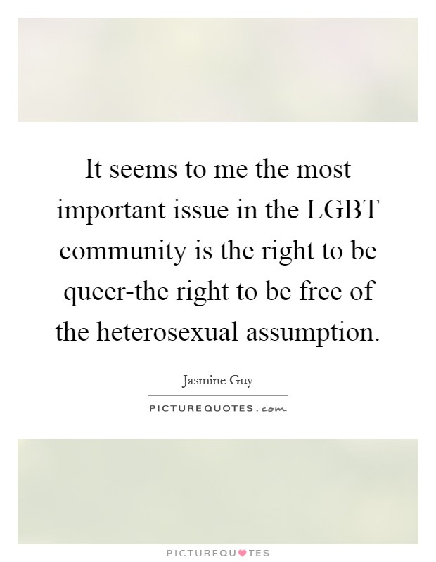 It seems to me the most important issue in the LGBT community is the right to be queer-the right to be free of the heterosexual assumption. Picture Quote #1