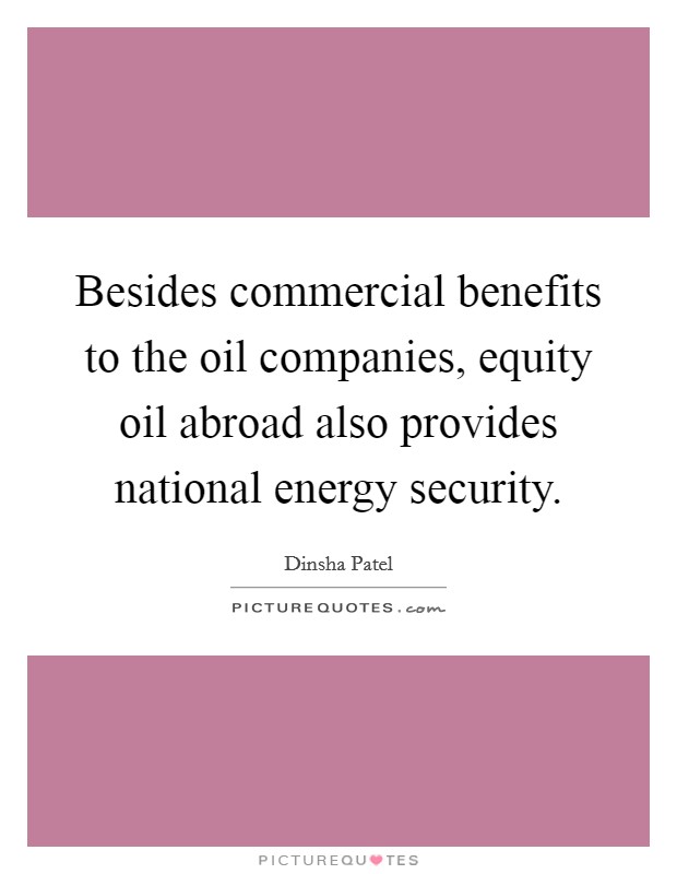 Besides commercial benefits to the oil companies, equity oil abroad also provides national energy security. Picture Quote #1