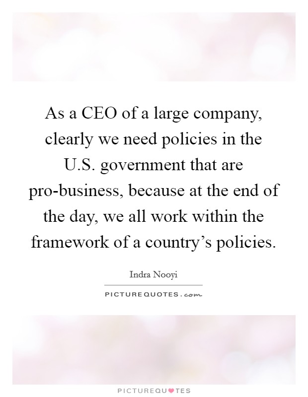 As a CEO of a large company, clearly we need policies in the U.S. government that are pro-business, because at the end of the day, we all work within the framework of a country's policies. Picture Quote #1