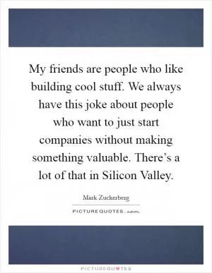 My friends are people who like building cool stuff. We always have this joke about people who want to just start companies without making something valuable. There’s a lot of that in Silicon Valley Picture Quote #1