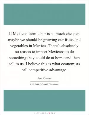 If Mexican farm labor is so much cheaper, maybe we should be growing our fruits and vegetables in Mexico. There’s absolutely no reason to import Mexicans to do something they could do at home and then sell to us. I believe this is what economists call competitive advantage Picture Quote #1