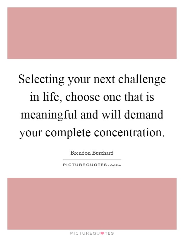 Selecting your next challenge in life, choose one that is meaningful and will demand your complete concentration. Picture Quote #1