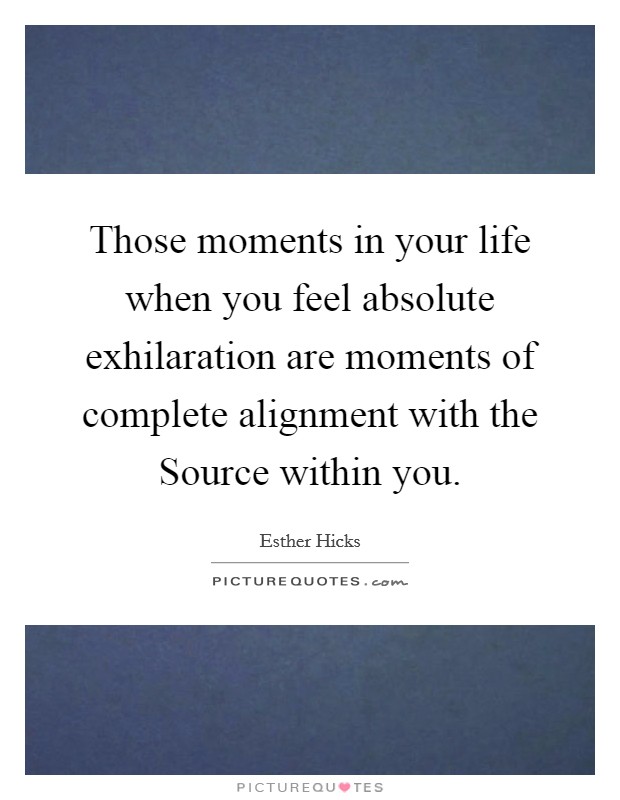 Those moments in your life when you feel absolute exhilaration are moments of complete alignment with the Source within you. Picture Quote #1
