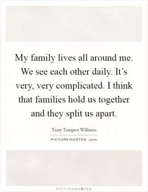 My family lives all around me. We see each other daily. It’s very, very complicated. I think that families hold us together and they split us apart Picture Quote #1