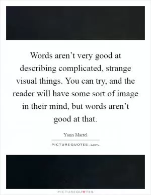 Words aren’t very good at describing complicated, strange visual things. You can try, and the reader will have some sort of image in their mind, but words aren’t good at that Picture Quote #1