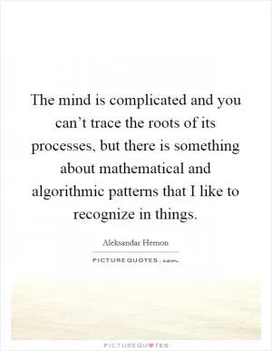 The mind is complicated and you can’t trace the roots of its processes, but there is something about mathematical and algorithmic patterns that I like to recognize in things Picture Quote #1