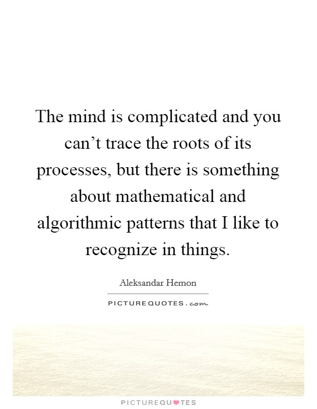 The mind is complicated and you can't trace the roots of its processes, but there is something about mathematical and algorithmic patterns that I like to recognize in things. Picture Quote #1