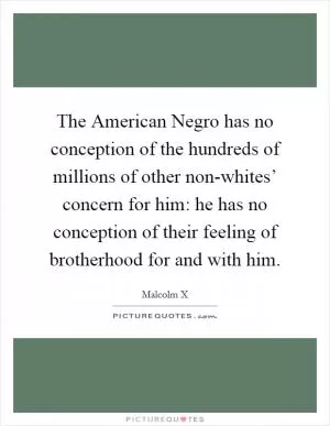 The American Negro has no conception of the hundreds of millions of other non-whites’ concern for him: he has no conception of their feeling of brotherhood for and with him Picture Quote #1