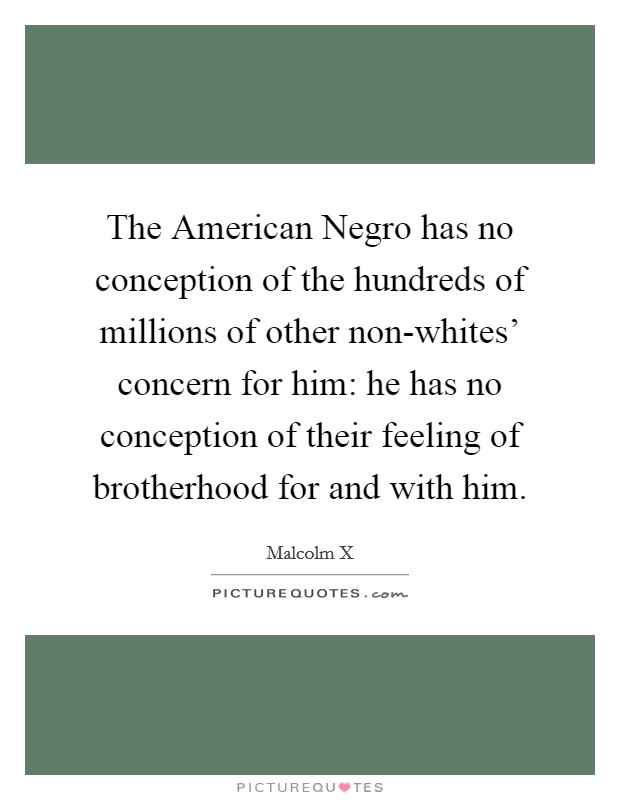 The American Negro has no conception of the hundreds of millions of other non-whites' concern for him: he has no conception of their feeling of brotherhood for and with him. Picture Quote #1