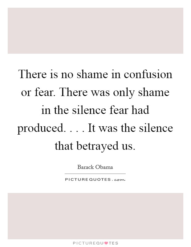 There is no shame in confusion or fear. There was only shame in the silence fear had produced. . . . It was the silence that betrayed us. Picture Quote #1