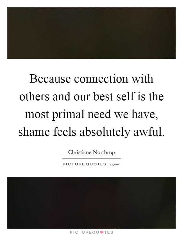 Because connection with others and our best self is the most primal need we have, shame feels absolutely awful. Picture Quote #1