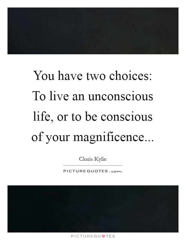 You have two choices: To live an unconscious life, or to be conscious of your magnificence... Picture Quote #1