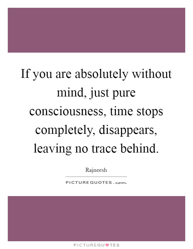 If you are absolutely without mind, just pure consciousness, time stops completely, disappears, leaving no trace behind. Picture Quote #1