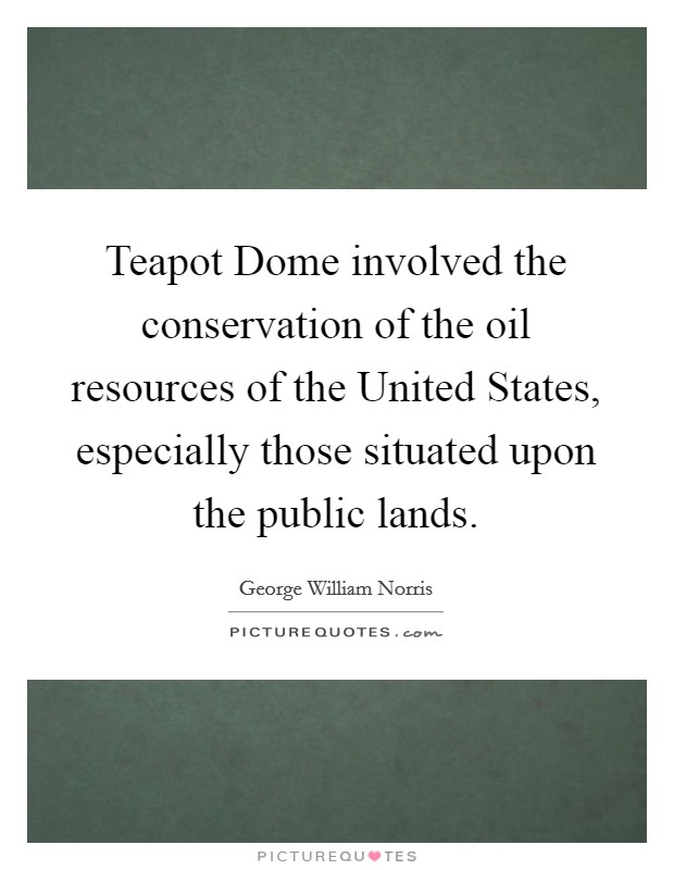 Teapot Dome involved the conservation of the oil resources of the United States, especially those situated upon the public lands. Picture Quote #1
