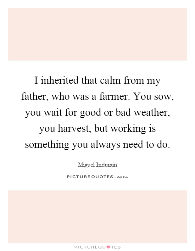 I inherited that calm from my father, who was a farmer. You sow, you wait for good or bad weather, you harvest, but working is something you always need to do Picture Quote #1