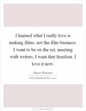 I learned what I really love is making films, not the film business. I want to be on the set, meeting with writers, I want that freedom. I love it now Picture Quote #1
