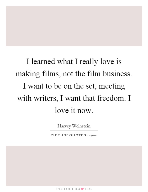 I learned what I really love is making films, not the film business. I want to be on the set, meeting with writers, I want that freedom. I love it now Picture Quote #1