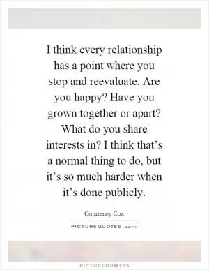 I think every relationship has a point where you stop and reevaluate. Are you happy? Have you grown together or apart? What do you share interests in? I think that’s a normal thing to do, but it’s so much harder when it’s done publicly Picture Quote #1