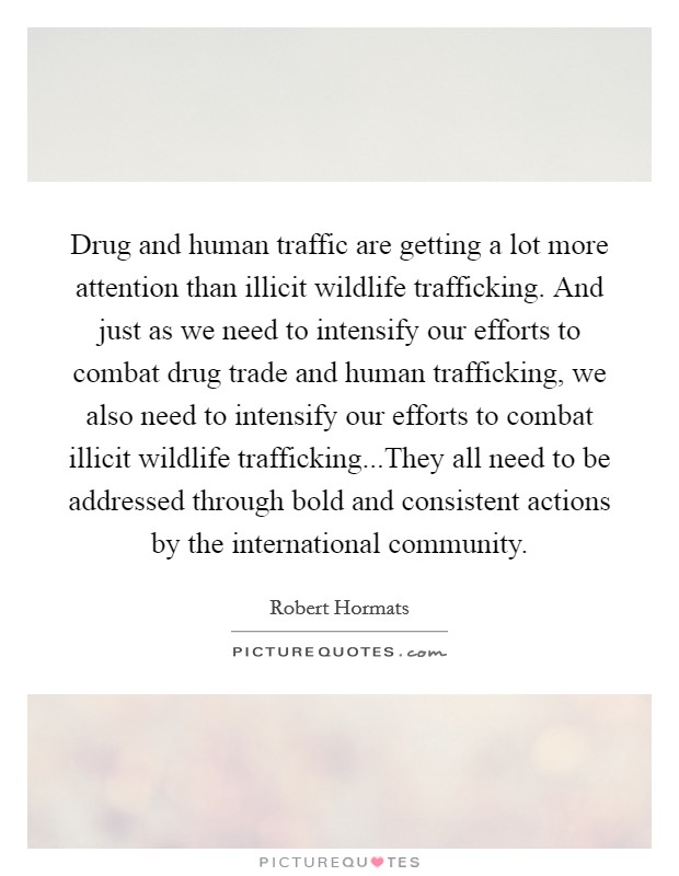 Drug and human traffic are getting a lot more attention than illicit wildlife trafficking. And just as we need to intensify our efforts to combat drug trade and human trafficking, we also need to intensify our efforts to combat illicit wildlife trafficking...They all need to be addressed through bold and consistent actions by the international community. Picture Quote #1