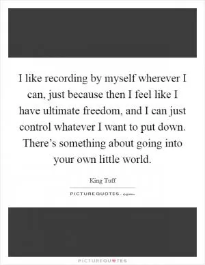 I like recording by myself wherever I can, just because then I feel like I have ultimate freedom, and I can just control whatever I want to put down. There’s something about going into your own little world Picture Quote #1
