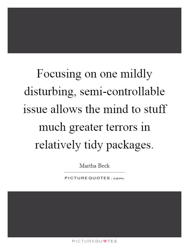 Focusing on one mildly disturbing, semi-controllable issue allows the mind to stuff much greater terrors in relatively tidy packages. Picture Quote #1