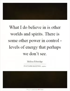 What I do believe in is other worlds and spirits. There is some other power in control - levels of energy that perhaps we don’t see Picture Quote #1