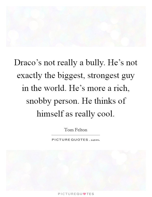 Draco's not really a bully. He's not exactly the biggest, strongest guy in the world. He's more a rich, snobby person. He thinks of himself as really cool. Picture Quote #1