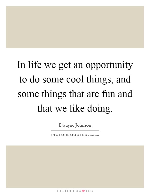 In life we get an opportunity to do some cool things, and some things that are fun and that we like doing. Picture Quote #1