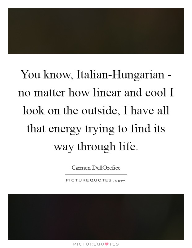 You know, Italian-Hungarian - no matter how linear and cool I look on the outside, I have all that energy trying to find its way through life. Picture Quote #1