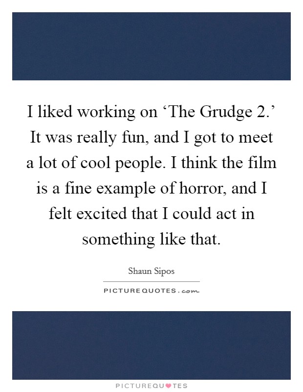 I liked working on ‘The Grudge 2.' It was really fun, and I got to meet a lot of cool people. I think the film is a fine example of horror, and I felt excited that I could act in something like that. Picture Quote #1