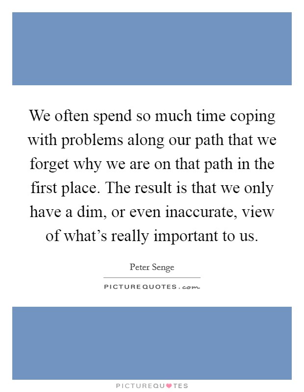 We often spend so much time coping with problems along our path that we forget why we are on that path in the first place. The result is that we only have a dim, or even inaccurate, view of what's really important to us. Picture Quote #1