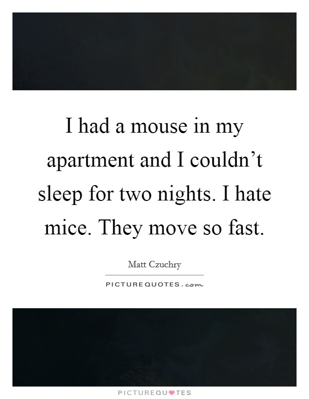 I had a mouse in my apartment and I couldn't sleep for two nights. I hate mice. They move so fast. Picture Quote #1