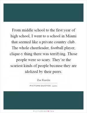 From middle school to the first year of high school, I went to a school in Miami that seemed like a private country club. The whole cheerleader, football player, clique-y thing there was terrifying. Those people were so scary. They’re the scariest kinds of people because they are idolized by their peers Picture Quote #1
