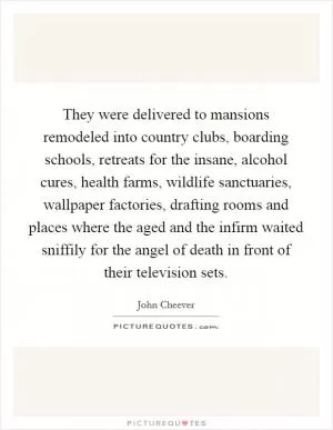 They were delivered to mansions remodeled into country clubs, boarding schools, retreats for the insane, alcohol cures, health farms, wildlife sanctuaries, wallpaper factories, drafting rooms and places where the aged and the infirm waited sniffily for the angel of death in front of their television sets Picture Quote #1