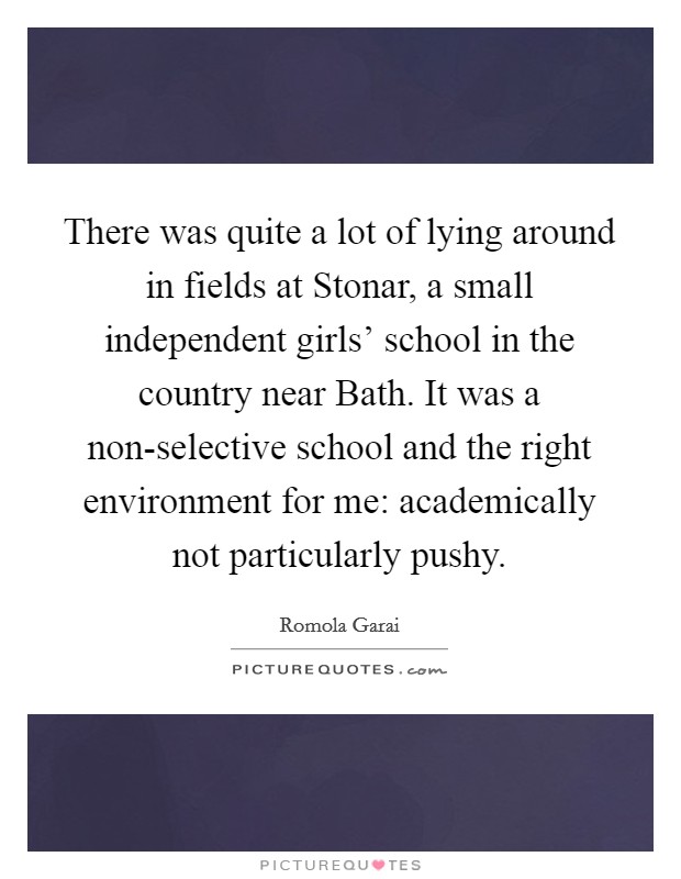 There was quite a lot of lying around in fields at Stonar, a small independent girls' school in the country near Bath. It was a non-selective school and the right environment for me: academically not particularly pushy. Picture Quote #1