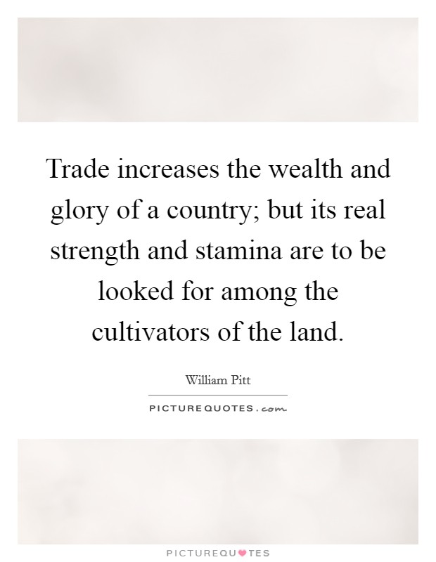 Trade increases the wealth and glory of a country; but its real strength and stamina are to be looked for among the cultivators of the land. Picture Quote #1