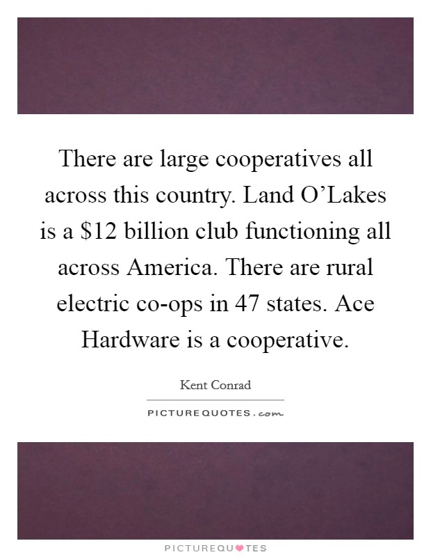 There are large cooperatives all across this country. Land O'Lakes is a $12 billion club functioning all across America. There are rural electric co-ops in 47 states. Ace Hardware is a cooperative. Picture Quote #1