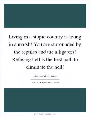 Living in a stupid country is living in a marsh! You are surrounded by the reptiles and the alligators! Refusing hell is the best path to eliminate the hell! Picture Quote #1