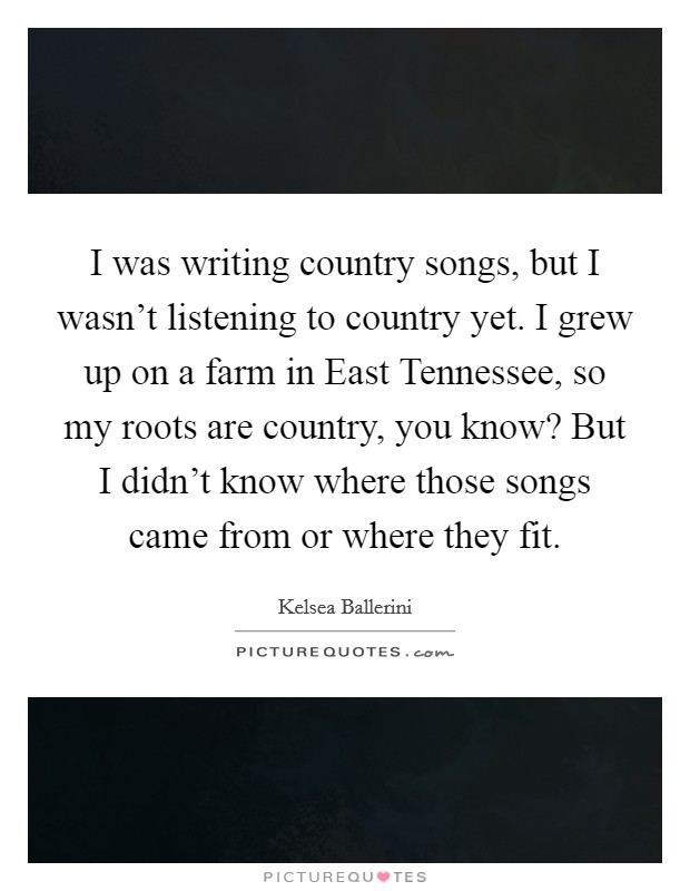 I was writing country songs, but I wasn't listening to country yet. I grew up on a farm in East Tennessee, so my roots are country, you know? But I didn't know where those songs came from or where they fit. Picture Quote #1