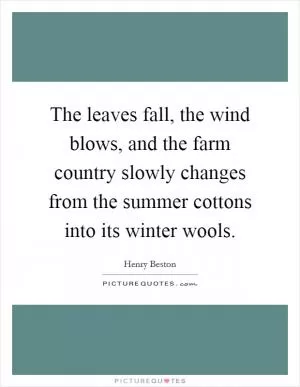 The leaves fall, the wind blows, and the farm country slowly changes from the summer cottons into its winter wools Picture Quote #1