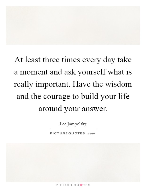 At least three times every day take a moment and ask yourself what is really important. Have the wisdom and the courage to build your life around your answer. Picture Quote #1