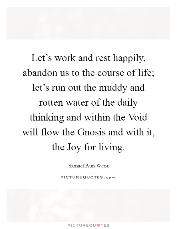 Let's work and rest happily, abandon us to the course of life; let's run out the muddy and rotten water of the daily thinking and within the Void will flow the Gnosis and with it, the Joy for living. Picture Quote #1