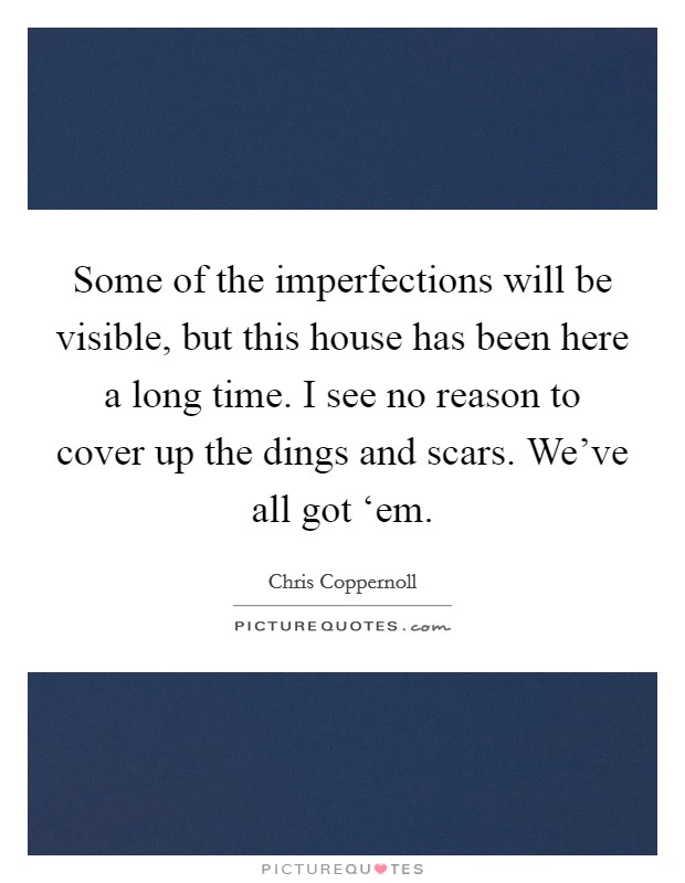 Some of the imperfections will be visible, but this house has been here a long time. I see no reason to cover up the dings and scars. We've all got ‘em. Picture Quote #1
