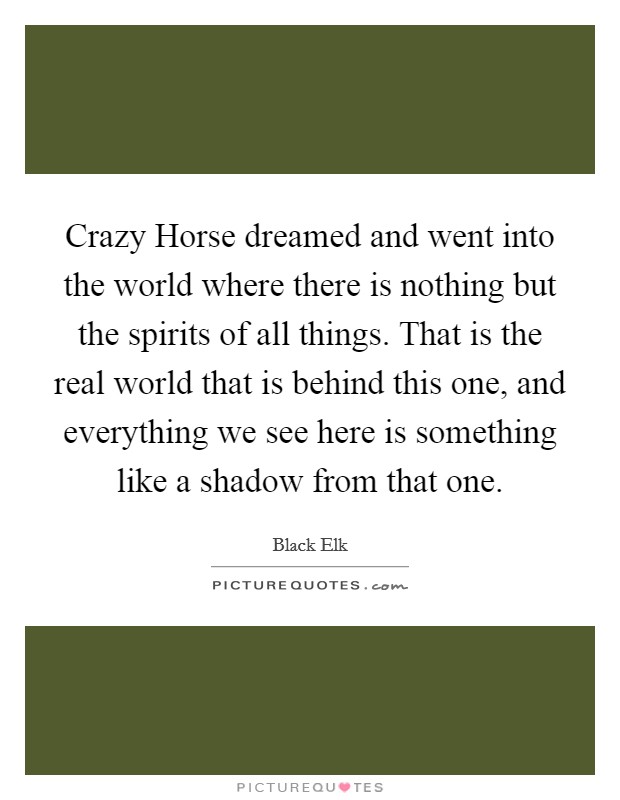 Crazy Horse dreamed and went into the world where there is nothing but the spirits of all things. That is the real world that is behind this one, and everything we see here is something like a shadow from that one. Picture Quote #1